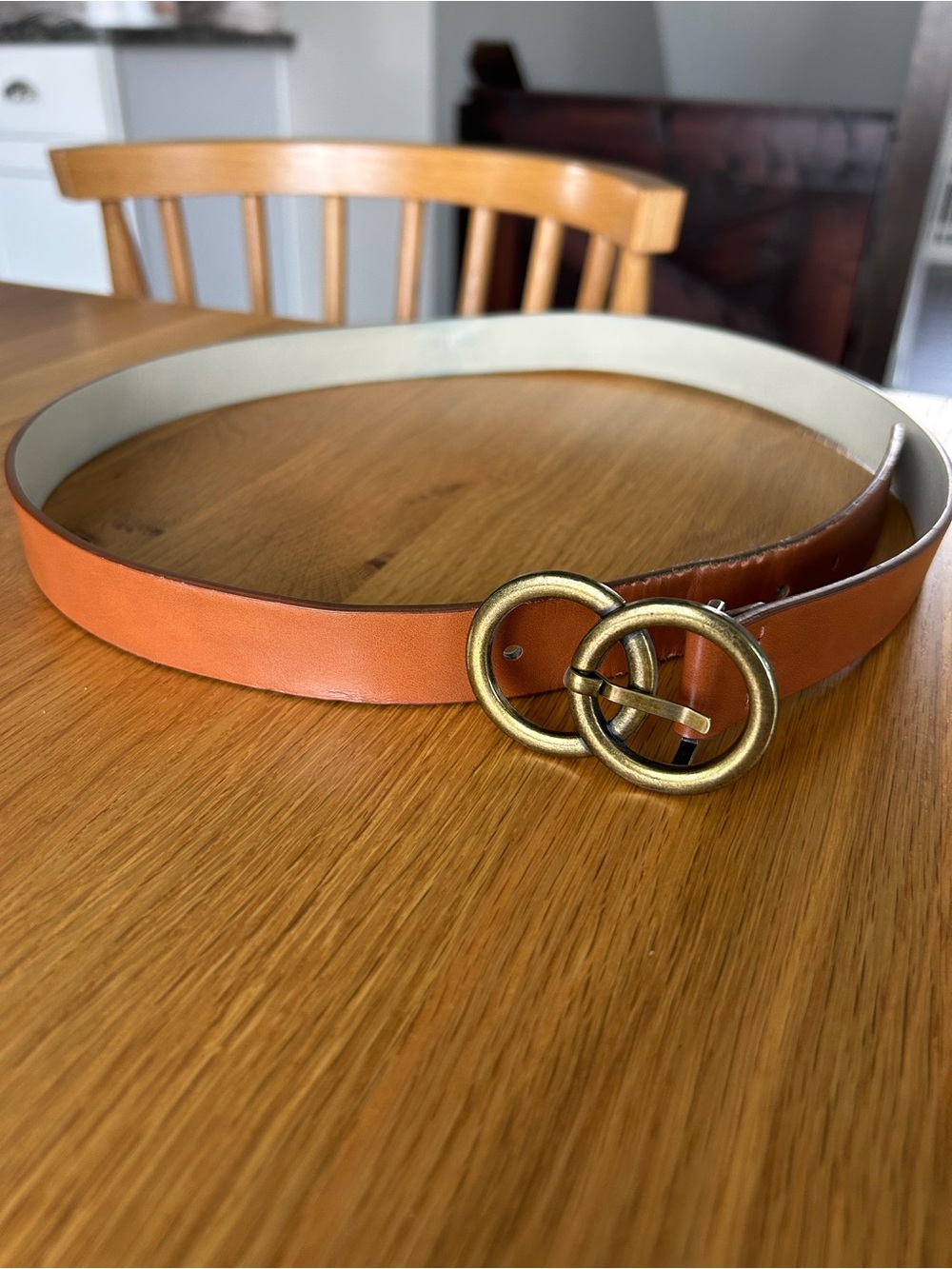 Universal Thread brown/camel Leather Double-Ring Belt with Brass Buckle